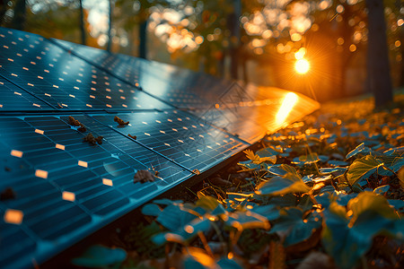 太阳能安装在森林背景图片
