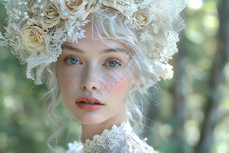 幽幻森林中的银发女模特背景图片