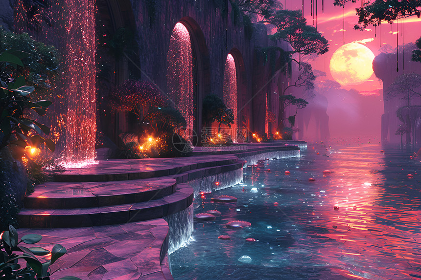 夜幕中的仙境之泉图片