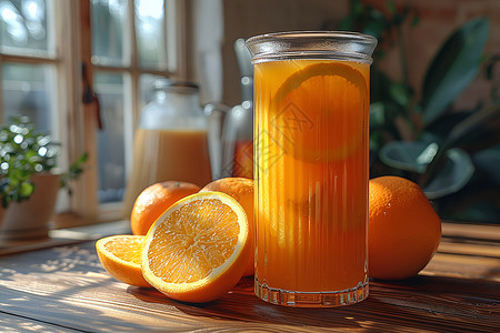 饮料杯中的橙汁背景图片
