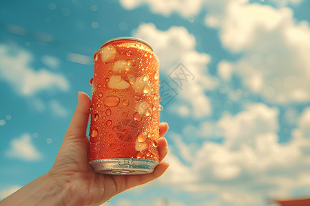 饮料瓶对话框天空下的罐装饮料背景
