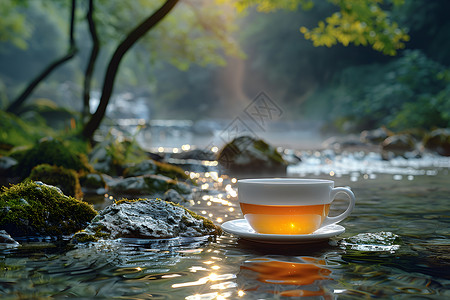 山林中的一杯茶背景图片