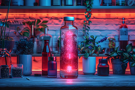 锂电设备发光的锂电池瓶子插画