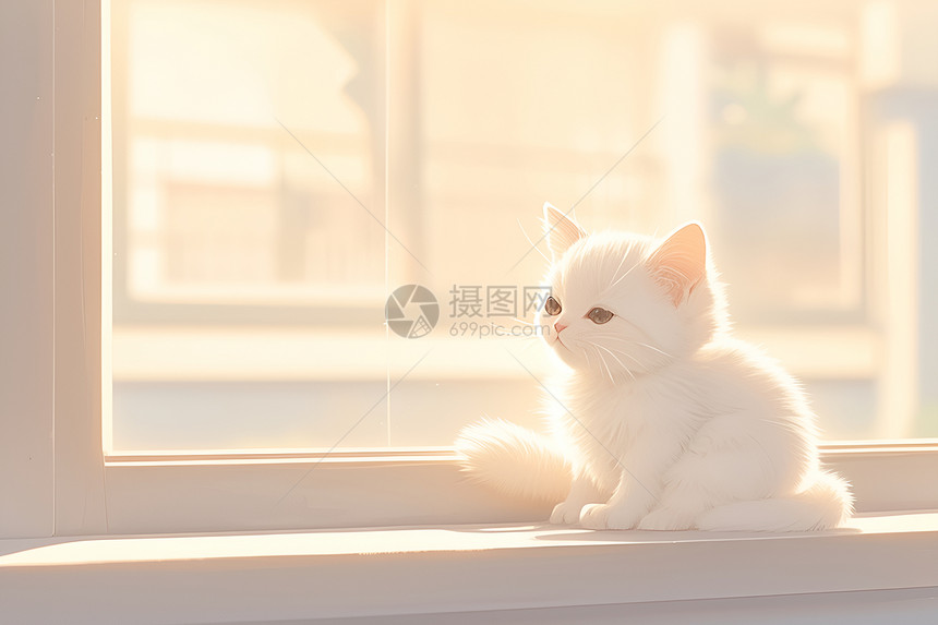 窗前白猫图片