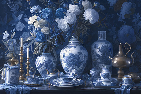 泰式瓷器中文标题蓝色幻境背景图片