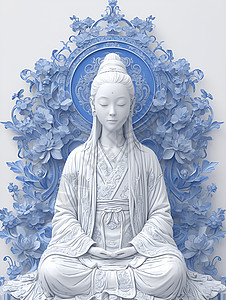 坐着的菩萨静坐莲花的雕塑插画