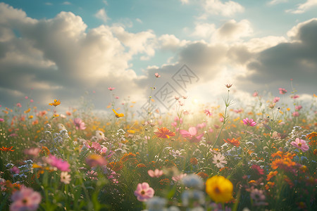 花海朝霞背景图片