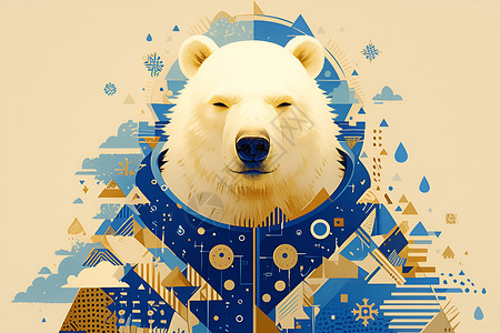 冬天穿着穿着宇航服的极地熊插画