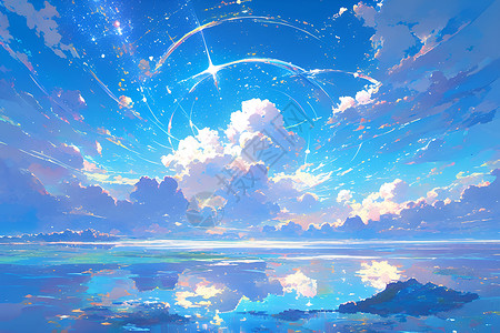 蓝天夜景湖畔的夜景插画