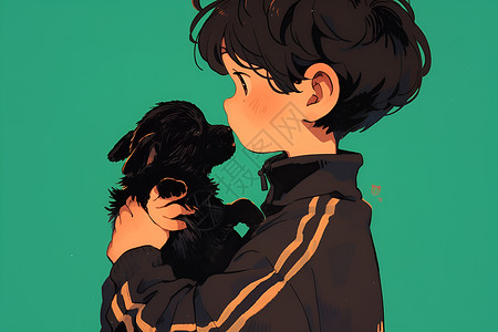 抱着小狗的小男孩背景图片