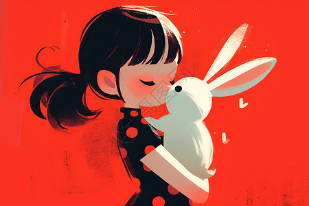 小女孩抱着小白兔背景图片
