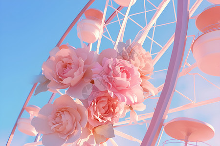 摩天轮上的粉红花朵背景图片