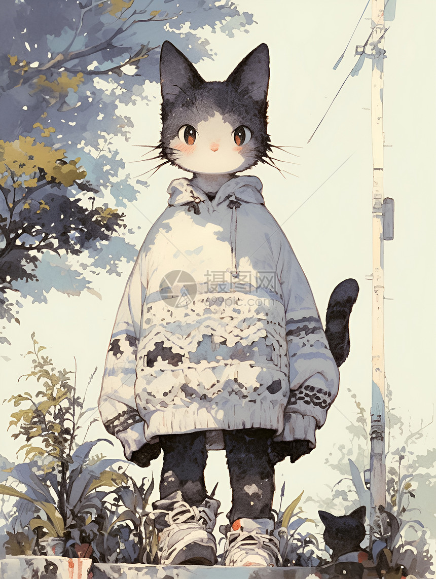 冬日穿着毛衣的猫咪图片
