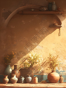 家居摆设阳光下的陶瓷之美插画