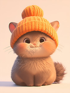 毛绒帽子带着帽子的毛绒小猫插画