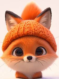 呆萌狐狸装饰画可爱的小狐狸戴着针织帽插画