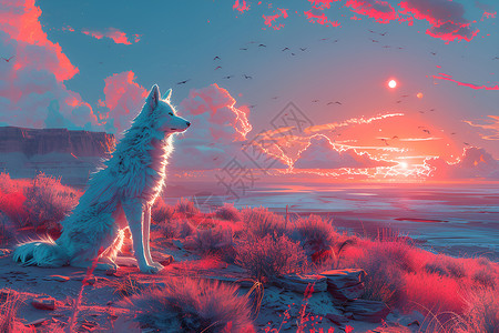 夕阳下的野狼背景图片