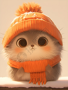 针织围巾小猫戴着帽子和围巾插画