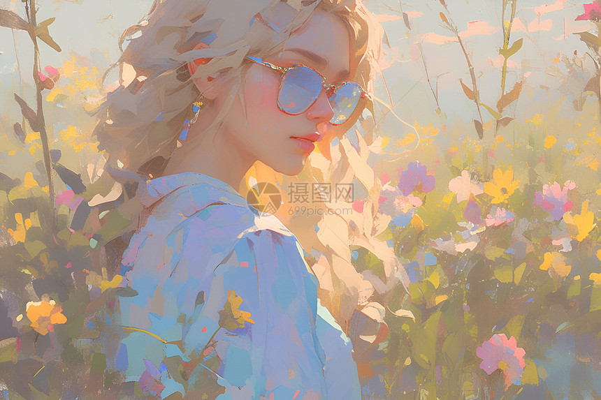 花海中的美少女图片