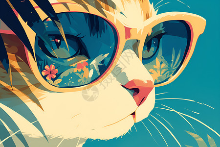 戴着太阳镜的可爱猫咪背景图片
