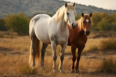 草原上的动物自然草原上的马背景