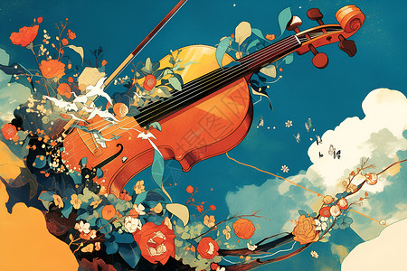 花丛里的小提琴背景图片