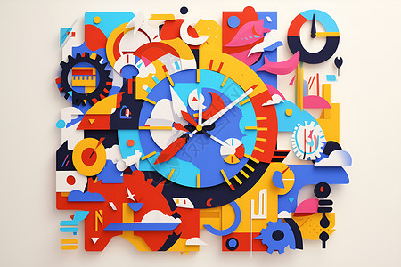 抽象时间素材卡通风格彩色挂钟背景