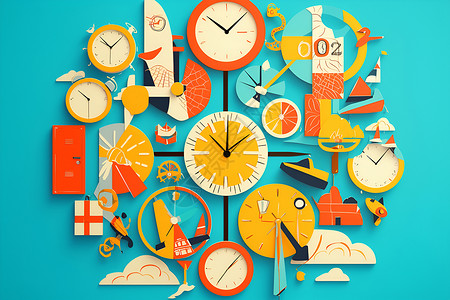 抽象时钟素材五彩斑斓的钟表背景