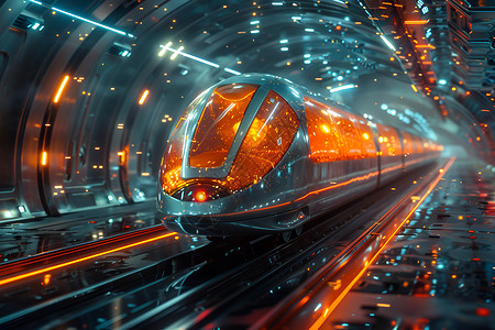 高速隧道灯光闪烁中的列车插画