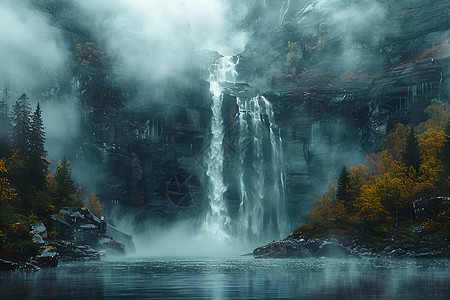 幽静山谷中的瀑布背景图片