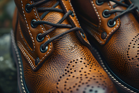 皮靴一张特写的照片展示了皮靴的纹理和耐久性高清图片