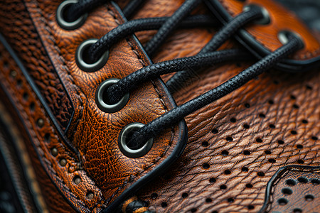 皮靴一双皮靴的特写镜头展示了材质的纹理和耐用性背景