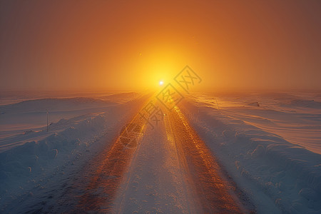 冰雪融化夕阳下冰雪覆盖的道路插画