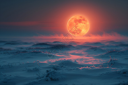 极地地区红日照耀下的雪原插画