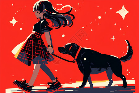 动漫女孩和小狗背景图片