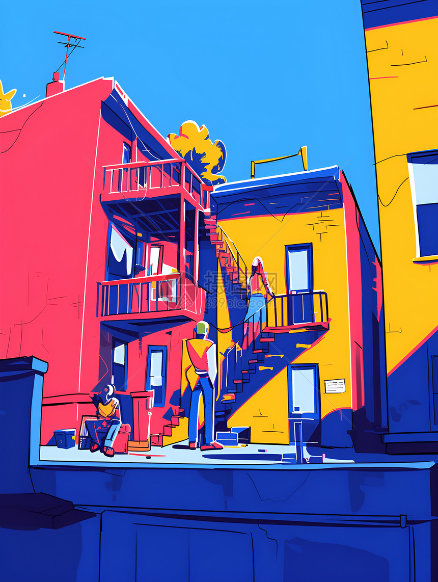 彩色绘画的建筑楼房图片