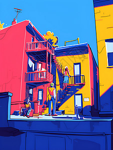 彩色绘画的建筑楼房背景图片