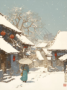 冬季村庄的建筑物背景图片