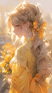 黄色花朵中的女性背景图片