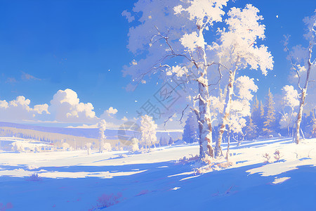 蓝天映衬雪景背景图片