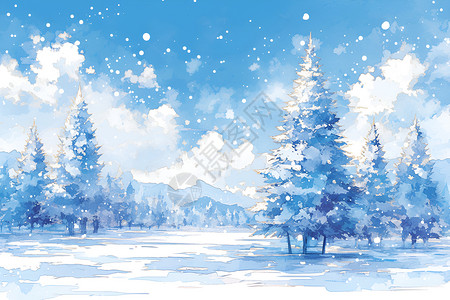 雪美景冬日飘雪的仙境插画