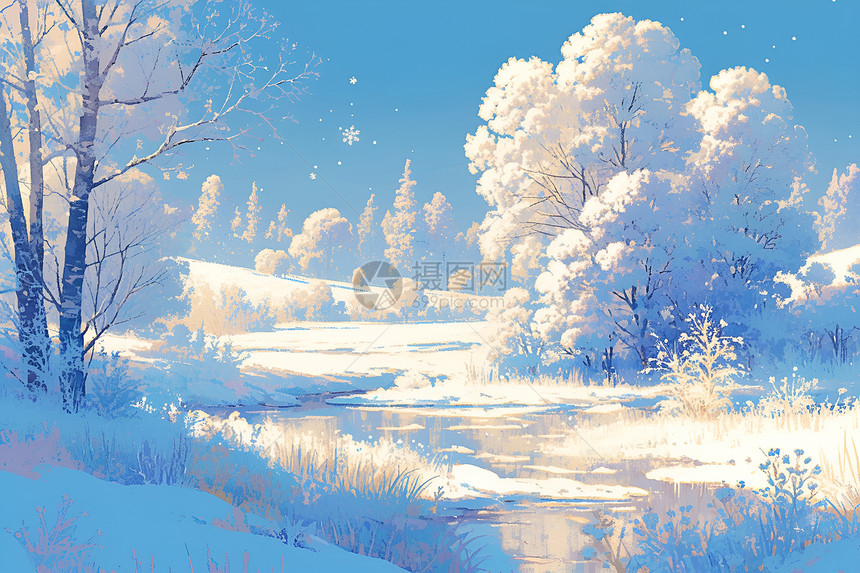 冬日白树图片