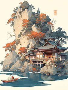 山间小屋背景图片