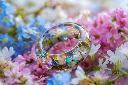 透明树脂花环中的戒指插画