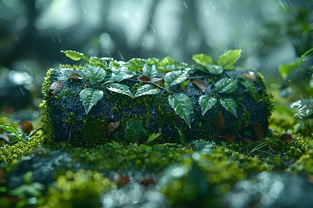 雨中苔藓背景图片