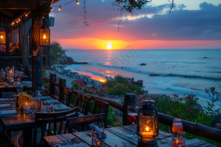 海滩边的餐厅高清图片