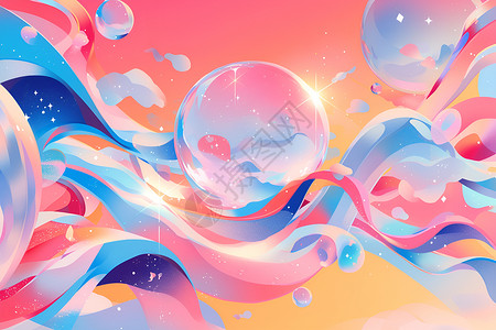 炫彩气泡元素缤纷梦幻之旅插画
