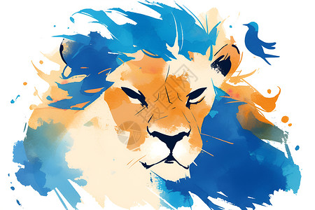 自然界动物狮子王与彩羽共舞插画