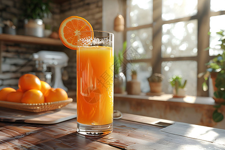 清新的橙汁橙汁玻璃高清图片