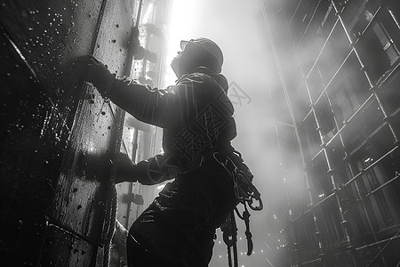 建筑男子雨中的工人背景